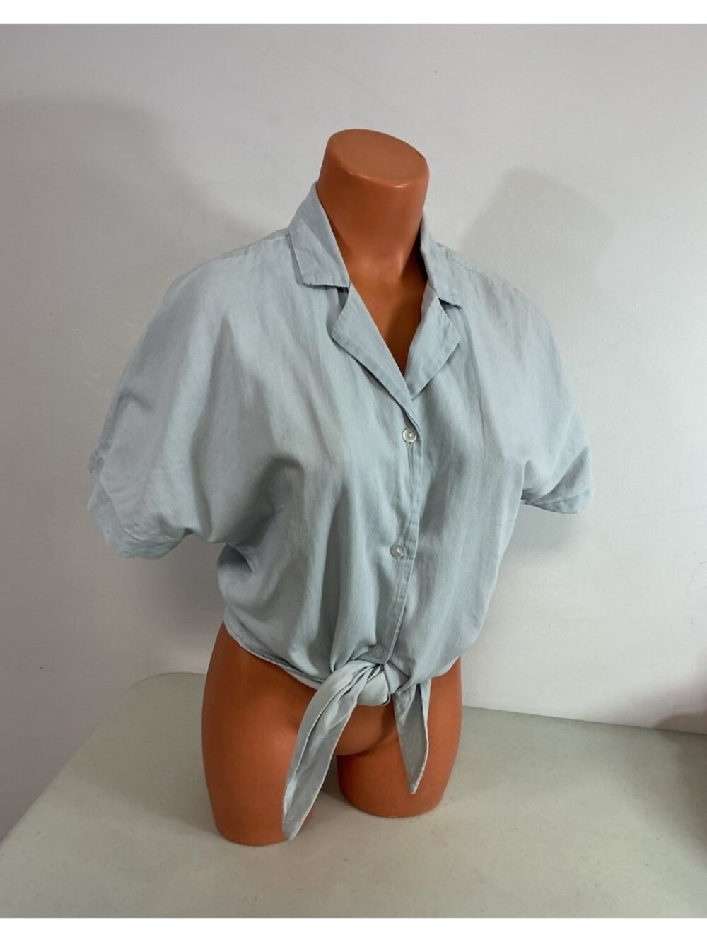 Blue Chambray Jean Shirt Tie Front Womens Small New